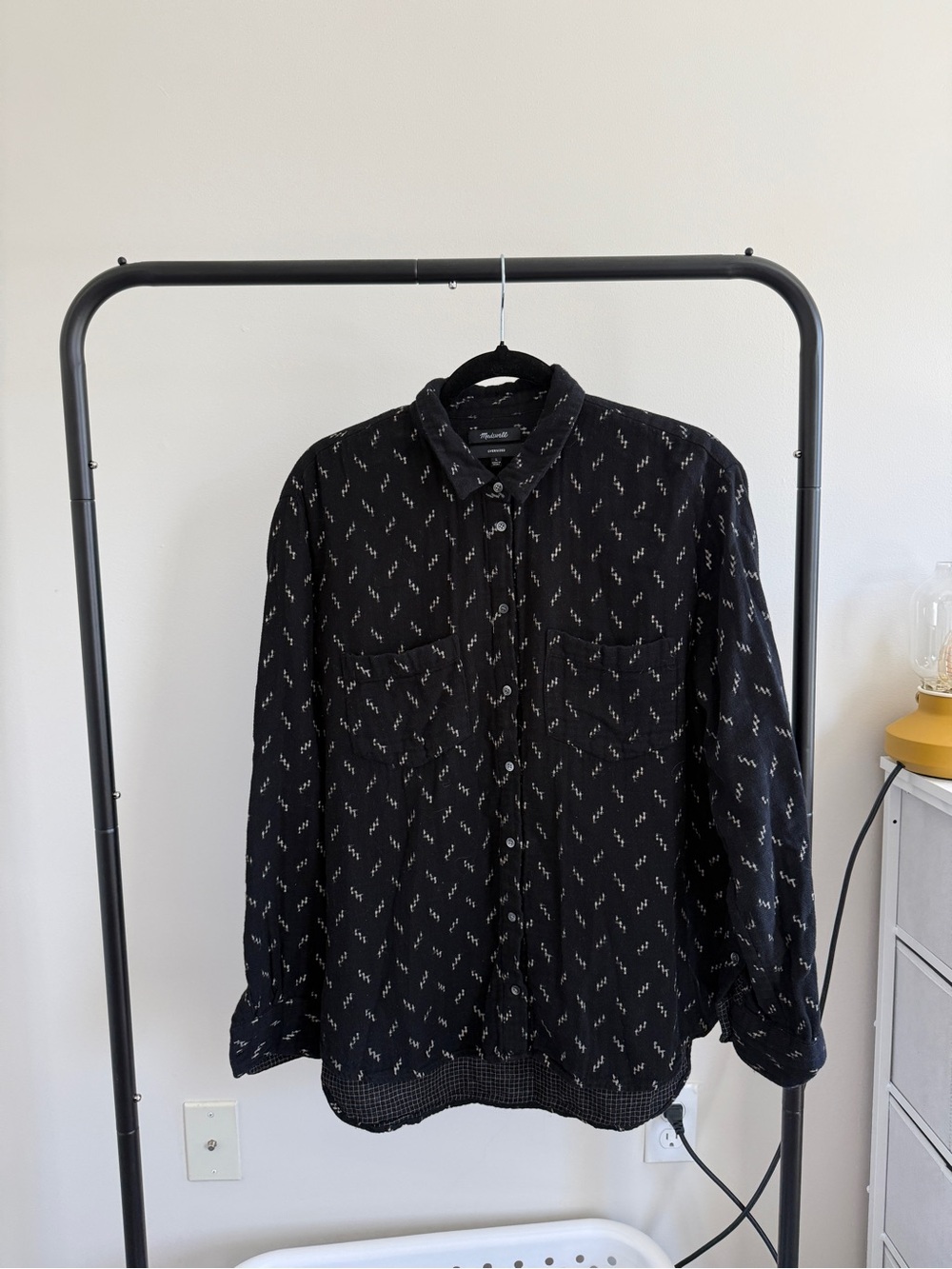 Madewell Oversized Black Ikat Print Button Down Shirt Large
